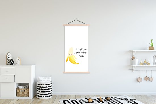 Porte-affiche avec affiche - Affiche scolaire - Guérissez bientôt - Proverbes - Fruit - Banane - 90x180 cm - lattes vierges