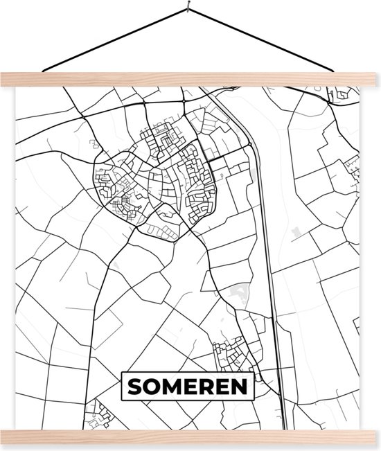 Posterhanger incl. Poster 40x40 cm - Schoolplaat - Kaart - Stadskaart - Someren - Plattegrond - Textielposter - Blanke latten - Plattegrond