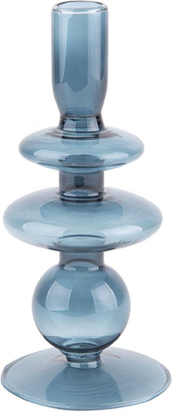 2x Present Time Candle Holder Glass Art Rings Medium Donker Blauw