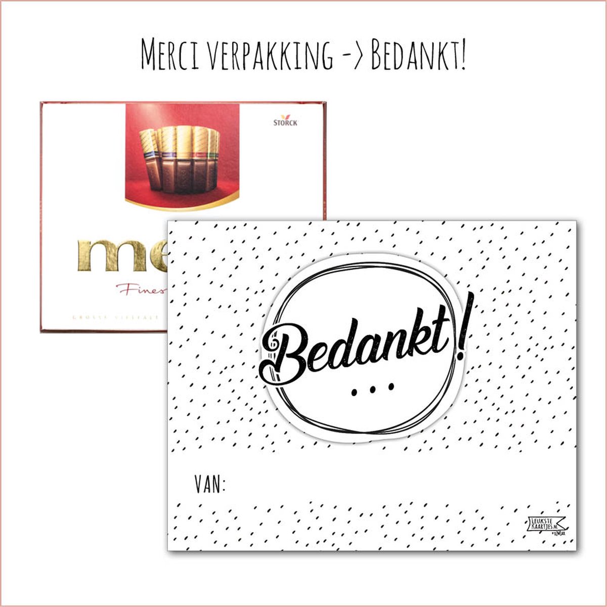 KaartKadootje Merci -> Bedankt - No:07 (Merci Chocolade - Bedankt! - Frame cirkel Z/W) - LeuksteKaartjes.nl by xMar