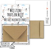 Geldkaart met mini Envelopje -> Baby - No: 1-3 (Wij zijn Trots en Blij! Met dit kleintje erbij - Ooievaar Wit/Neutraal) - LeuksteKaartjes.nl by xMar