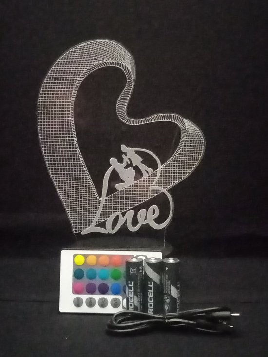 Nachtlamp 'Love in Heart' - LED lamp - 3D Illusion - 7 kleuren en 4 effecten — afbeelding 3