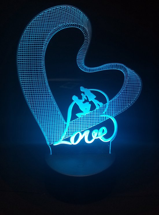Nachtlamp 'Love in Heart' - LED lamp - 3D Illusion - 7 kleuren en 4 effecten — afbeelding 4