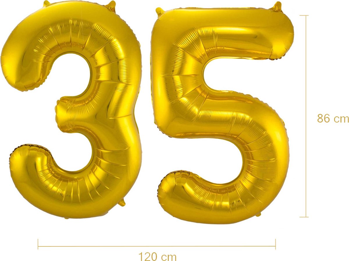 Ballon Cijfer 35 Jaar Goud Helium Ballonnen Verjaardag Versiering Cijfer Ballon Feest Versiering Met Rietje - 86Cm — afbeelding 2