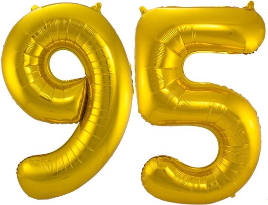 Ballon Cijfer 95 Jaar Goud Helium Ballonnen Verjaardag Versiering Cijfer Ballon Feest Versiering Met Rietje - 86Cm