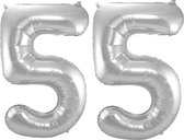 Ballon Cijfer 55 Jaar Zilver Helium Ballonnen Verjaardag Versiering Cijfer Ballon Feest Versiering Met Rietje - 86Cm