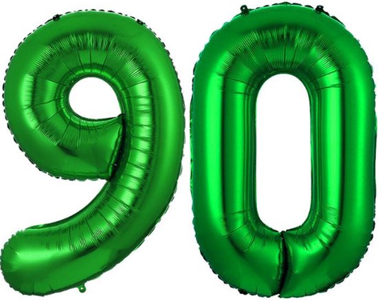Ballon Cijfer 90 Jaar Groen Helium Ballonnen Verjaardag Versiering Cijfer Ballon Feest Versiering Met Rietje - 86Cm