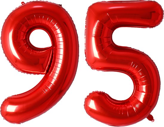 Ballon Cijfer 95 Jaar Rood Helium Ballonnen Verjaardag Versiering Cijfer Ballon Feest Versiering Met Rietje - 86Cm