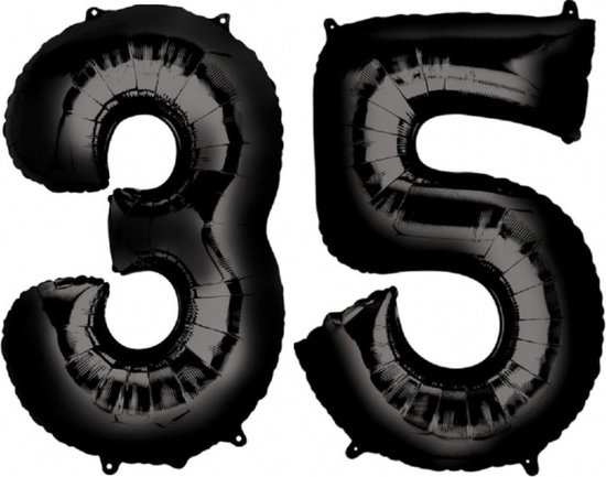 Ballon Cijfer 35 Jaar Zwart Helium Ballonnen Verjaardag Versiering Cijfer Ballon Feest Versiering Met Rietje - 86Cm