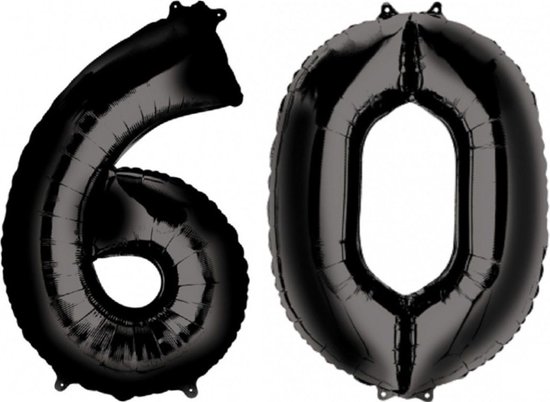 Ballon Cijfer 60 Jaar Zwart Helium Ballonnen Verjaardag Versiering Cijfer Ballon Feest Versiering Met Rietje - 86Cm