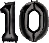 Ballon Cijfer 10 Jaar Zwart Helium Ballonnen Verjaardag Versiering Cijfer Ballon Feest Versiering Met Rietje - 86Cm
