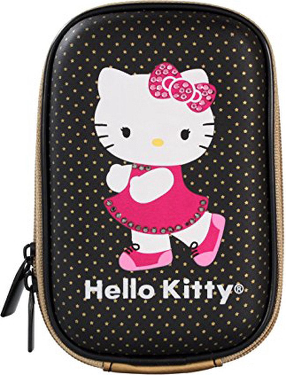 Hello Kitty Camera Tas -Hardcase - Zwart en Goud - Meisjes - Universele Tas voor mobieltelefoon - Fotoapparaat - MP3 player