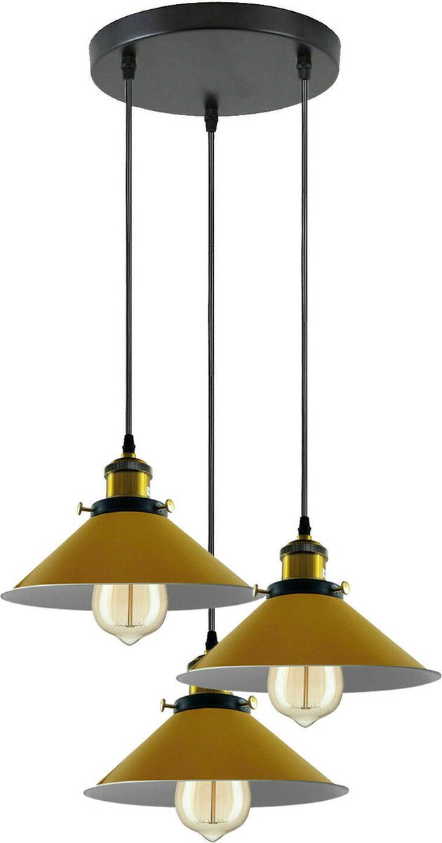 3Way moderne vintage industriële metalen hanglamp kroonluchter plafondlamp schaduw - Geel
