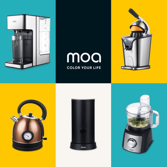 MOA Robot ménager de 1200 Watt - Extra puissant - Avec accessoires pour utilisation comme presse-agrumes, mixeur etc. - Noir avec acier inoxydable - FP511