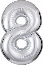 DW4Trading Zilver Cijfer Ballon 8 - Feestversiering - Decoratie - Helium Ballon - 40 cm