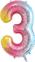 DW4Trading Regenboog Cijfer Ballon 3 - Feestversiering - Decoratie - Helium Ballon - 40 cm