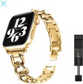 MY PROTECT® Bracelet à maillons de chaîne en métal de Luxe pour Apple Watch Series 1/2/3/4/5/6/7/SE 42/ 44/45mm Bracelet de montre - Bracelet de montre à chaîne en métal - Or