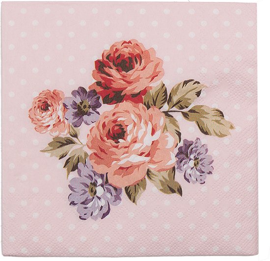 Clayre & Eef Serviettes Papier set de 20 33x33 cm (20) Rose Papier Fleurs