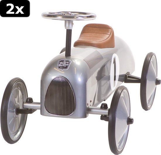 2x Retro Roller Metalen Loopauto Jean 75x40x40 cm Zilver bol