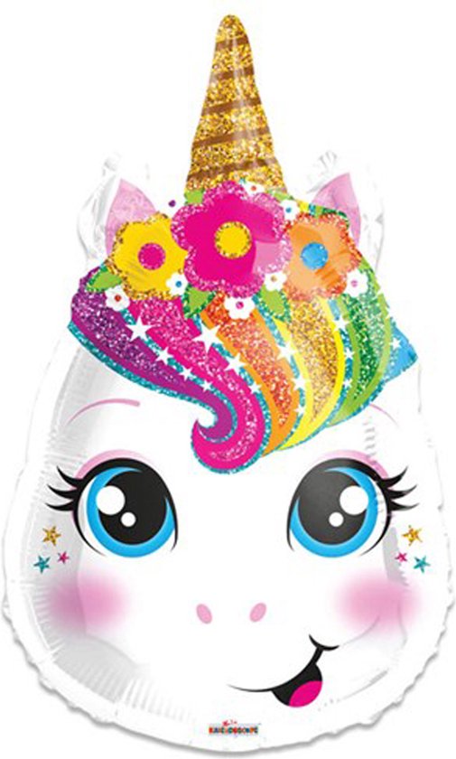 Folieballon - Unicorn head - Eenhoorn hoofd - 46 cm - regenboog - wit - meisjes - verjaardag