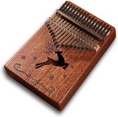 Kalimba Duimpiano 17 Tonen- met Muziekboek en Accessoires- Sapelihout springend hert