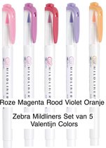 Zebra Mildliners Set van 5 Valentijn Colors verpakt in een Zipperbag