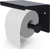 Porte-rouleau de papier toilette Eavy avec étagère - Auto-adhésif / Sans Embouts / Embouts - Porte-papier hygiénique - Zwart