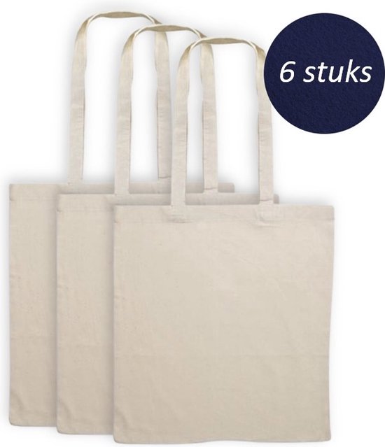 smog speler Bacteriën Katoenen draagtas - 6 stuks - naturel canvas tas - handtas - tassen - tote  bag - met... | bol.com