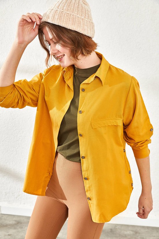 Blouse Katoenen Basic Overhemd  Dames - Oranje- Maat M