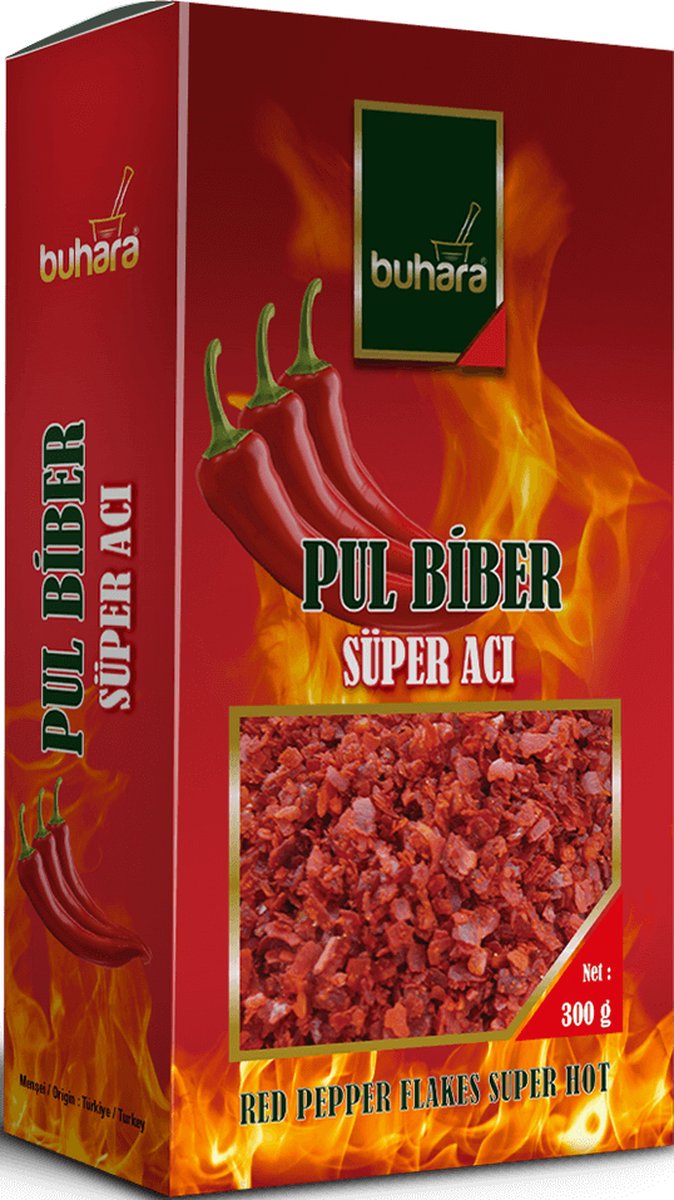 Buhara - Cayenne Peper Super Heet - Chili Peper Super Heet - Pul Biber Super Aci - Red Pepper Flakes Super Hot - 300 gr - Buhara