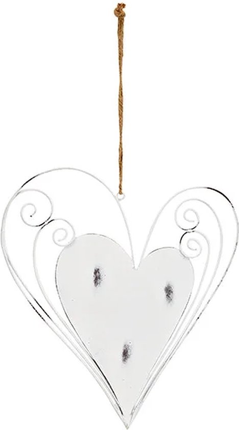 Valentijn - Hart - Love - Liefde - Witmetalen hanger Hart met sierlijke krullen