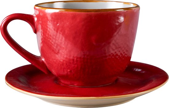 Set van 4 espressokopjes, 190 ml, cappuccinokopjes met houten schoteltjes, koffiekopjes met schoteltjes, kopjes van aardewerk voor koffie, Americano, latte, café, mocha en thee (beige cyaan