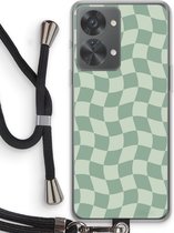 Case Company® - Hoesje met koord geschikt voor OnePlus Nord 2T hoesje met Koord - Grid Groen - Telefoonhoesje met Zwart Koord - Bescherming aan alle Kanten en Over de Schermrand