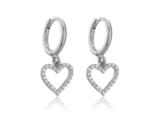 Oorringen - hartjes oorbellen - dames - zilverkleurig - 925 zilver plated - Zirkonia - cadeau voor vrouw - Liefs Jade