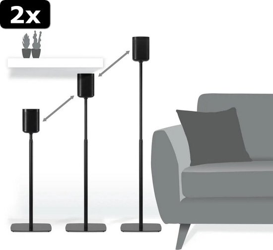 Sound Bass Floor Stand Twin Pack For Sonos One, Play:1, Era 100 – Black, 36.75” Height, Cable Management