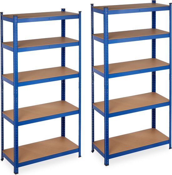 Relaxdays 2x stellingkast metaal - hoog opbergrek - legbordstelling - blauw - tot 875 kg