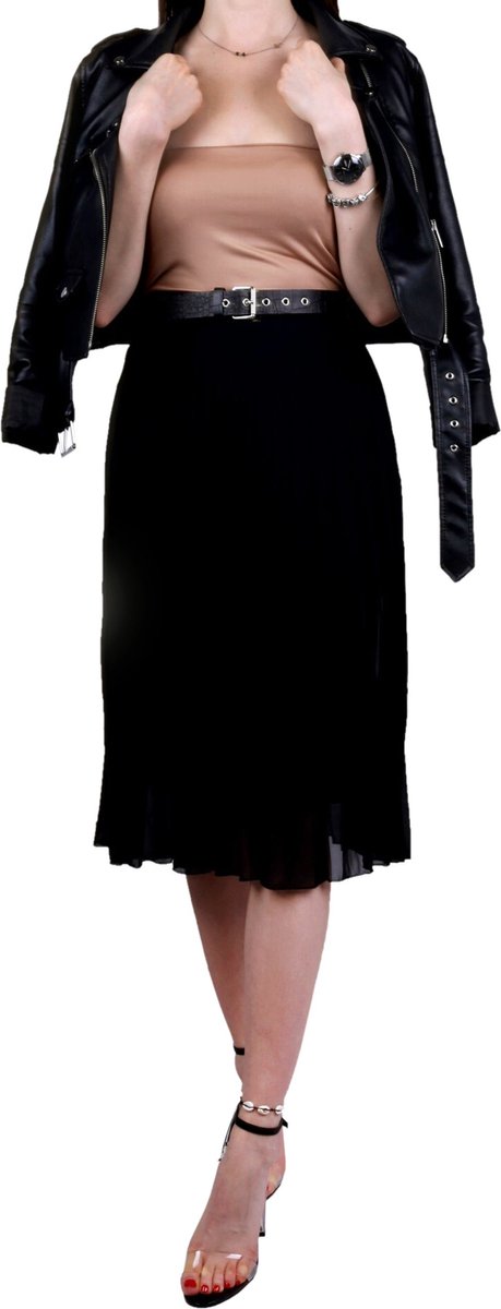 John Zack - Zwarte, geplooide midirok / L