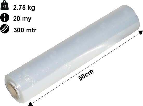 Kortpack - SET: 1 Folie-Dispenser + 1 rol Transparante Handwikkelfolie 20my dik, 50cm breed x 300mtr - (005.0250) - Kortpack