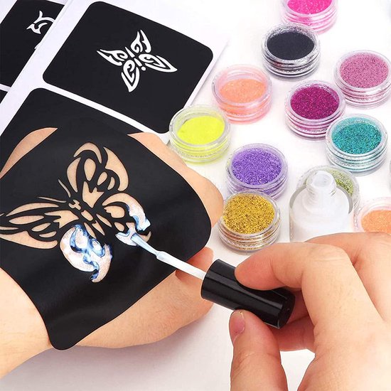 Glitter Tattoo Set, Glitter Tattoo Set, Tijdelijke Tattoos Kit met 24
