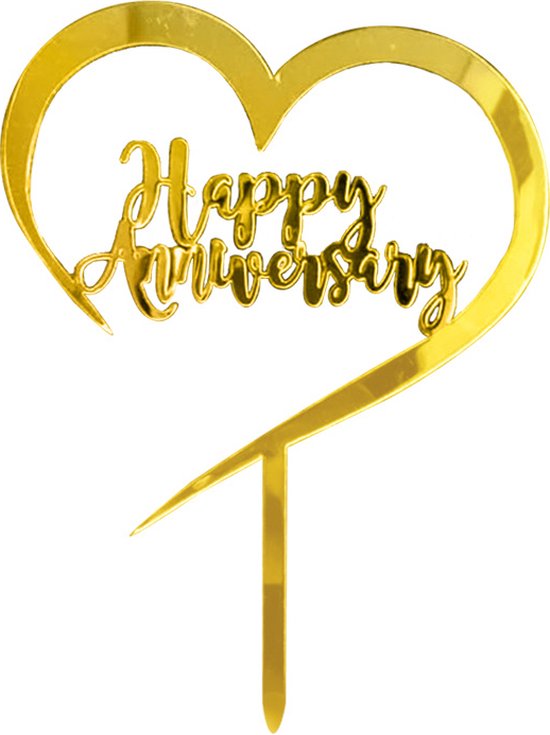 Taart Decoratie Anniversary Taarttopper Cake Topper Jubileum Huwelijk Taartdecoratie Bruiloft Goud – 1 Stuk