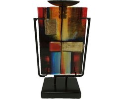 Glazen kandelaar - 24 cm hoog - kaarsenhouder Fire - decoratief glaswerk - met standaard Sampaguita