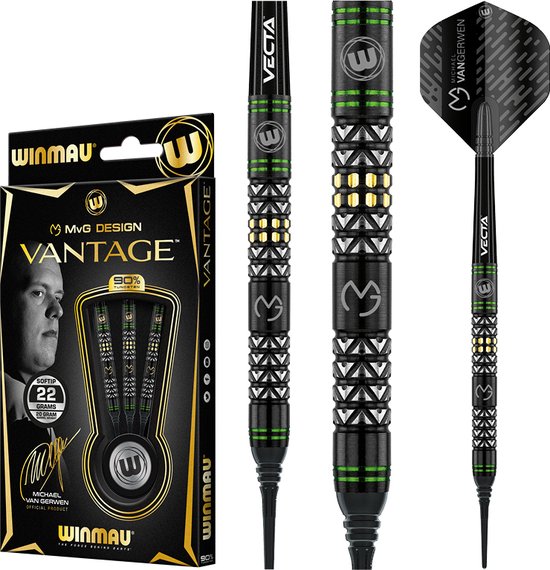 WINMAU Fury 90% Tungsten Soft Tip Darts - 18-20g Professional Set With Prism Flights