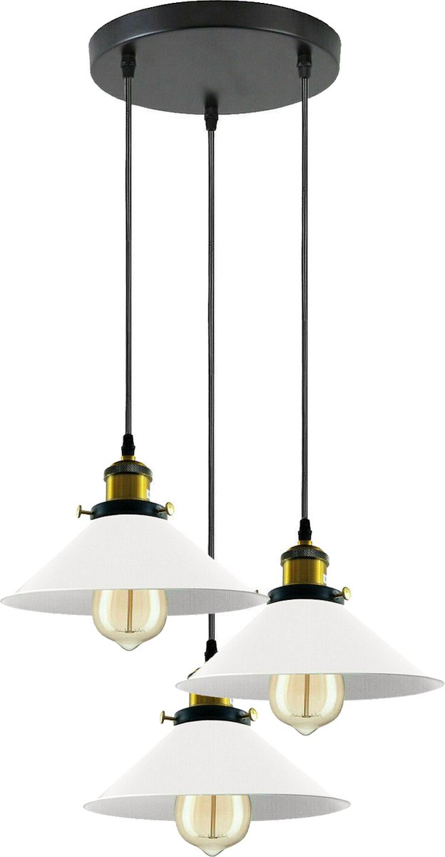 3Way moderne vintage industriële metalen hanglamp kroonluchter plafondlamp schaduw - Wit