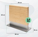 Magnetische messenhouder van bamboe (25x25x10 cm) met metalen voet (28 cm). Weegt 2.4 KG.
