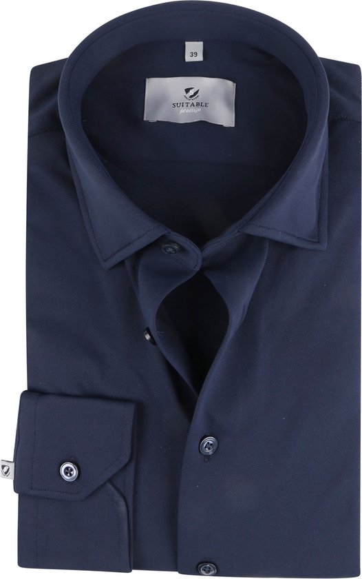 Suitable - Overhemd Tech Stretch Donkerblauw - Heren - Maat 43 - Slim-fit