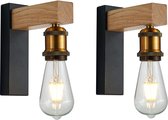 Set van 2 Wandlampen Modern Zwart Hout voor Binnen Edison e 27 Fitting Kamer Keuken Hal Slaapkamer