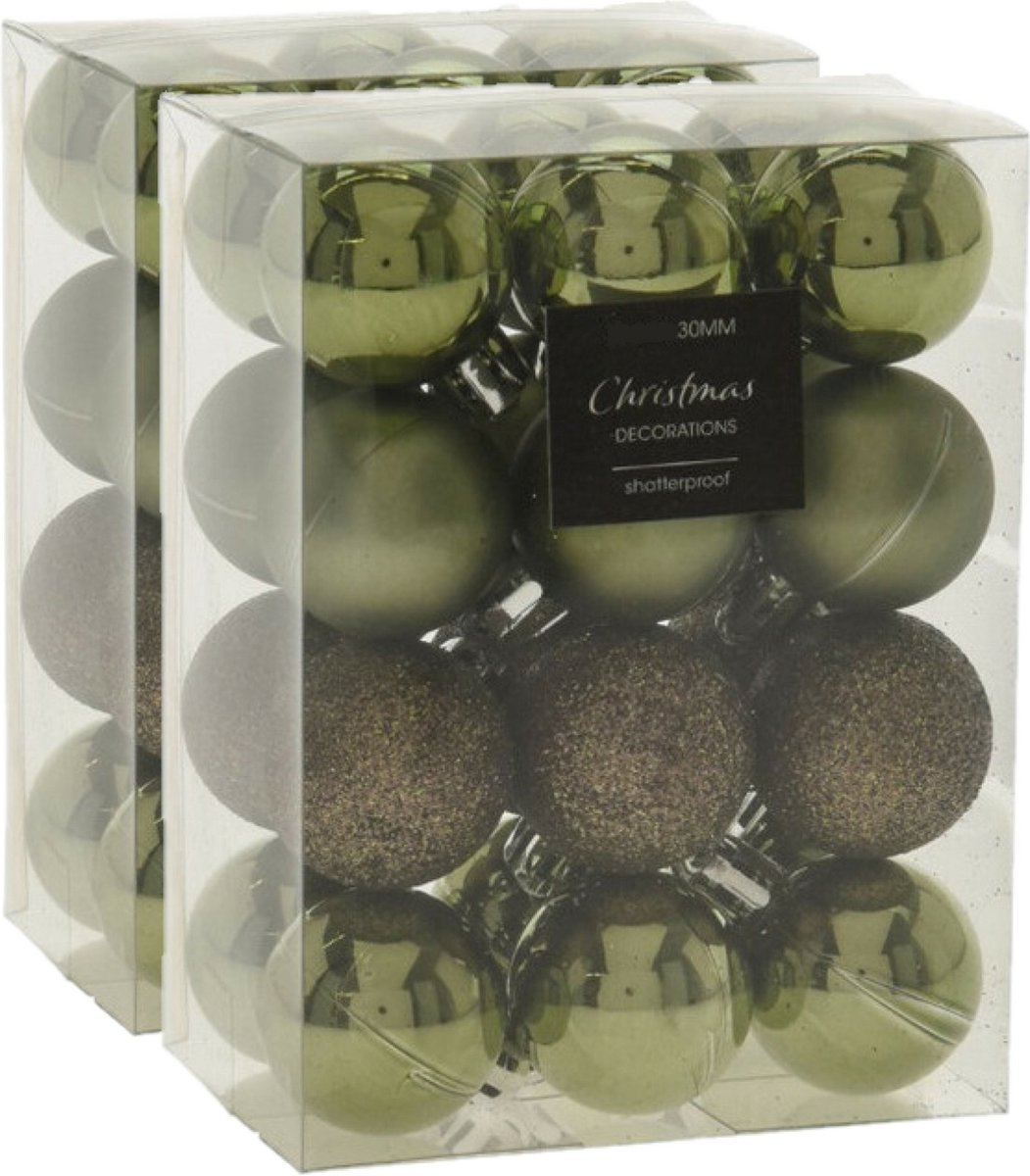 48x stuks mini kerstballen mix groen tinten glans/mat/glitter kunststof diameter 3 cm - Kerstboom versiering