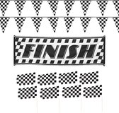 Finish/racing feest thema versiering pakket 11-delig geblokt zwart/wit - Max fans feestartikelen