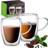 Vog&Arths - Dubbelwandige Koffieglazen - 2 stuks - 350ML - Glazen met Oor