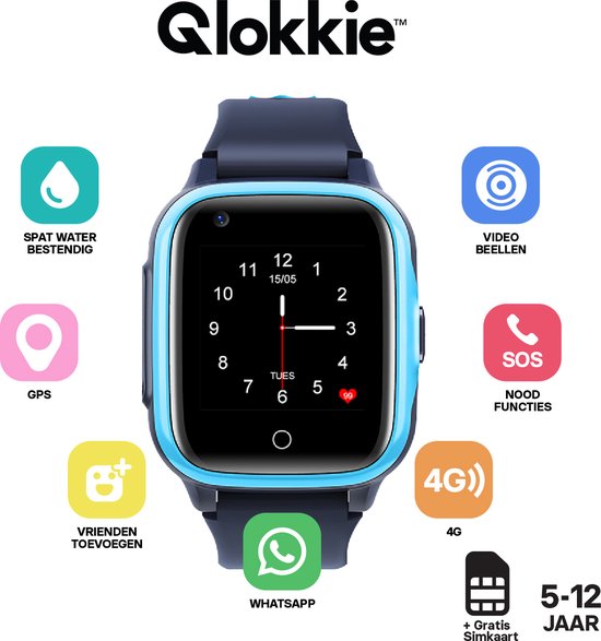 Qlokkie GPS Horloge Kind - Blauw